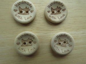50 Sewing Machine and Handmade with love wood look 20mm buttons