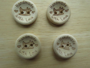 25 Sewing Machine and Handmade with love wood look 20mm buttons