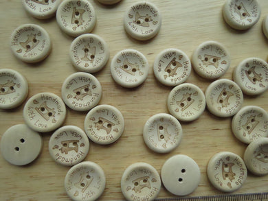 50 Sewing Machine and Handmade with love wood look 20mm buttons