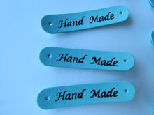 Load image into Gallery viewer, 10 Teal Blue Hand Made PU Leather labels 50x10mm