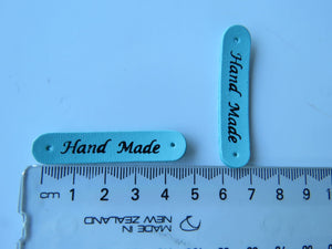 10 Teal Blue Hand Made PU Leather labels 50x10mm