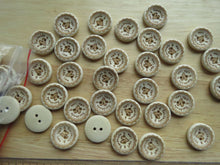 Load image into Gallery viewer, 10 Frilled edge border Heart in Centre with Handmade with love 20mm buttons