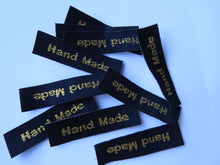 Load image into Gallery viewer, 10 Black with Gold Handmade labels 45mm x 10mm