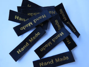50 Black with Gold Handmade labels 45mm x 10mm
