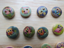 Load image into Gallery viewer, 50 Owl print 15mm buttons-brown back