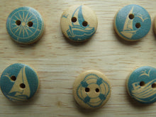 Load image into Gallery viewer, 50 Blue Beige Yacht Boat Nautical Marine Sailing Wooden Buttons