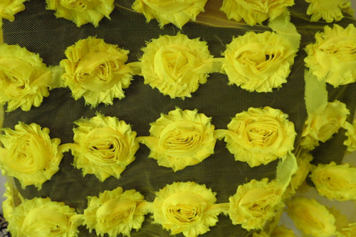 4 Bright Yellow Shabby Chic Large Flowers 50-60mm wide on mesh backing