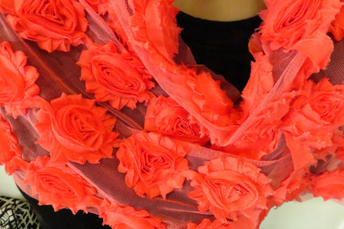 10 Coral Shabby Chic Large Flowers 50-60mm wide on mesh backing- last set of 10