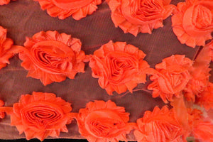 5 Coral Shabby Chic Large Flowers 50-60mm wide on mesh backing