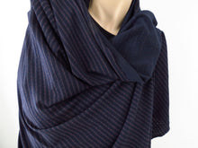 Load image into Gallery viewer, 1m Plimco Navy Pink Stripe Star Eyelet 98.7% Merino 1.3% nylon 150g