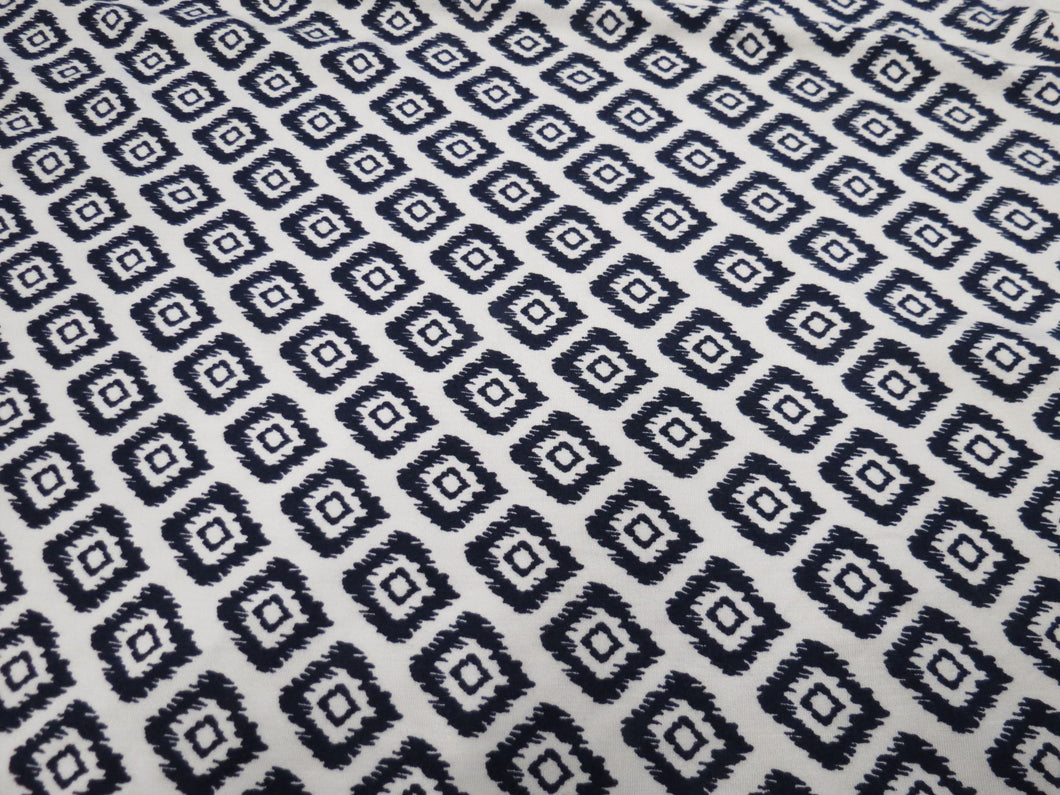 Sale- 50% off 1.5m Bolton Navy Diamond Print Polyester Elastane  Print Stretch Knit- precut lengths only