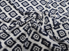 Load image into Gallery viewer, Sale- 50% off 1.5m Bolton Navy Diamond Print Polyester Elastane  Print Stretch Knit- precut lengths only