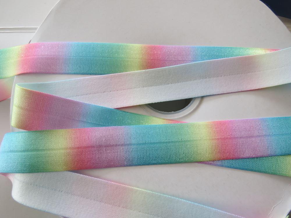 10m Variegated Pastel Rainbow Colours Wider 25mm FOE FoldOver Elastic