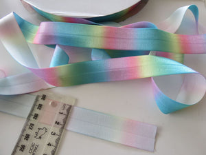 1m Variegated Pastel Rainbow Colours Wider 22mm FOE FoldOver Elastic