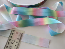 Load image into Gallery viewer, 50 yard / 45.6m roll Variegated Pastel Rainbow Colours Wider 22mm FOE FoldOver Elastic