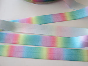 50 yard / 45.6m roll Variegated Pastel Rainbow Colours Wider 22mm FOE FoldOver Elastic