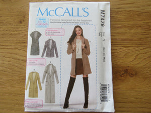 McCalls M7476 Cardigans and Vest pattern perfect for merino jersey knits- Sz Xs to M