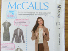 Load image into Gallery viewer, McCalls M7476 Cardigans and Vest pattern perfect for merino jersey knits- Sz Xs to M