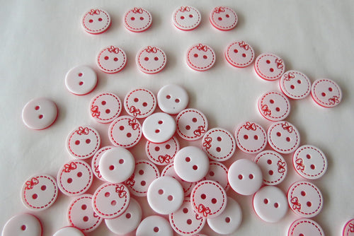 10 Red Bow on White Buttons 10mm- last lot