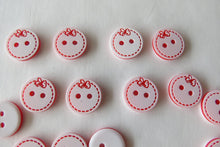 Load image into Gallery viewer, 10 Red Bow on White Buttons 10mm- last lot