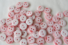 Load image into Gallery viewer, 10 Red Bow on White Buttons 10mm- last lot