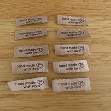 Load image into Gallery viewer, 10 Brown &quot;Hand Made with Love&quot; Labels 48 x 15mm