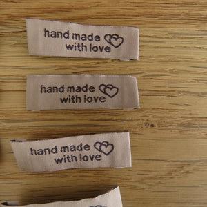 10 Brown "Hand Made with Love" Labels 48 x 15mm