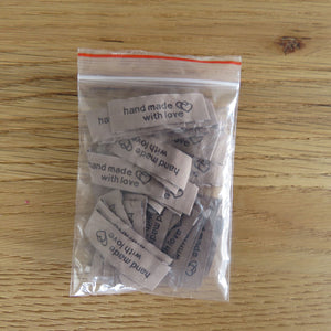 10 Brown "Hand Made with Love" Labels 48 x 15mm