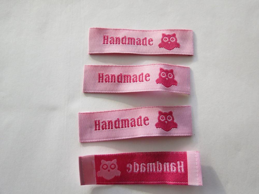 10 Pink Handmade Labels with Owl 60 x 15mm