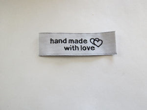 50 Silver White White Handmade With Love and Heart Labels 45 x 15mm