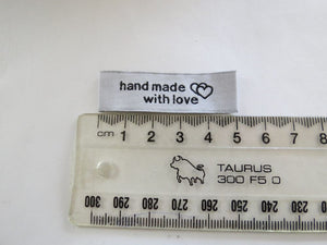 50 Silver White White Handmade With Love and Heart Labels 45 x 15mm