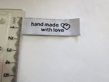 Load image into Gallery viewer, 50 Silver White White Handmade With Love and Heart Labels 45 x 15mm