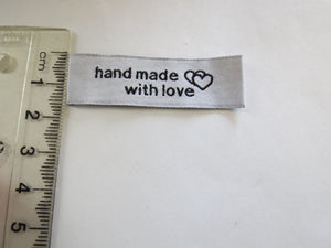 50 Silver White White Handmade With Love and Heart Labels 45 x 15mm
