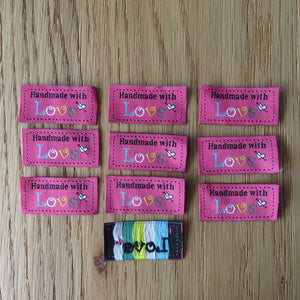 10 Dark Pink Handmade with Love 4.5 x 2.5cm