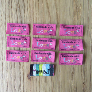 10 Dark Pink Handmade with Love 4.5 x 2.5cm