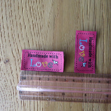 Load image into Gallery viewer, 10 Dark Pink Handmade with Love 4.5 x 2.5cm