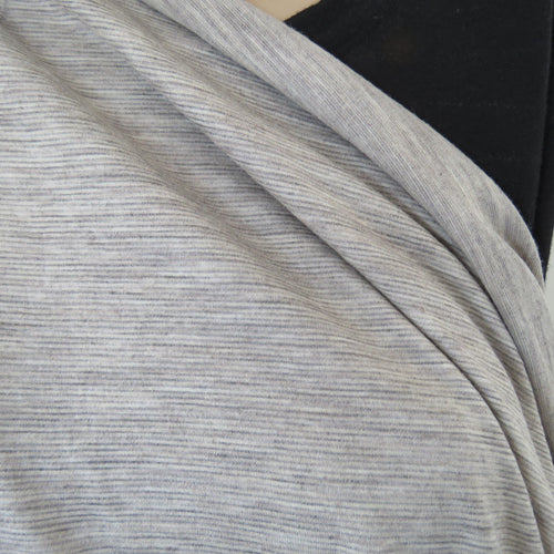 1.5m Blaketone Beige Grey Thin Stripes 100% merino jersey knit 170g 175cm wide- precut pieces only