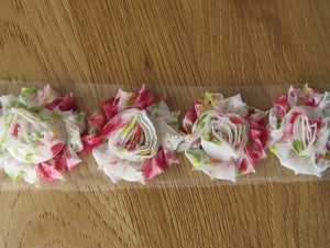 3 Cream Red Green Yellow Chiffon Shabby Chic Flowers 60mm