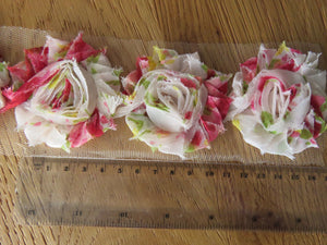3 Cream Red Green Yellow Chiffon Shabby Chic Flowers 60mm