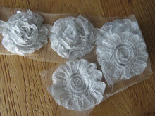 Load image into Gallery viewer, 6 Silver Sparkle Shabby Chic Flowers 50mm diameter