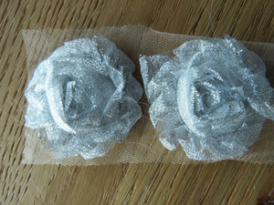6 Silver Sparkle Shabby Chic Flowers 50mm diameter
