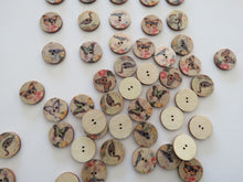 Load image into Gallery viewer, 11 Bird and Butterfly 20mm diameter wood look buttons