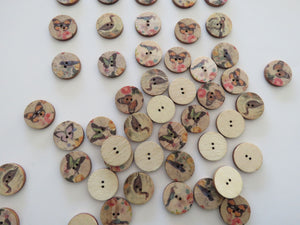 11 Bird and Butterfly 20mm diameter wood look buttons