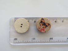 Load image into Gallery viewer, 11 Bird and Butterfly 20mm diameter wood look buttons