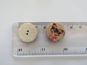 11 Bird and Butterfly 20mm diameter wood look buttons