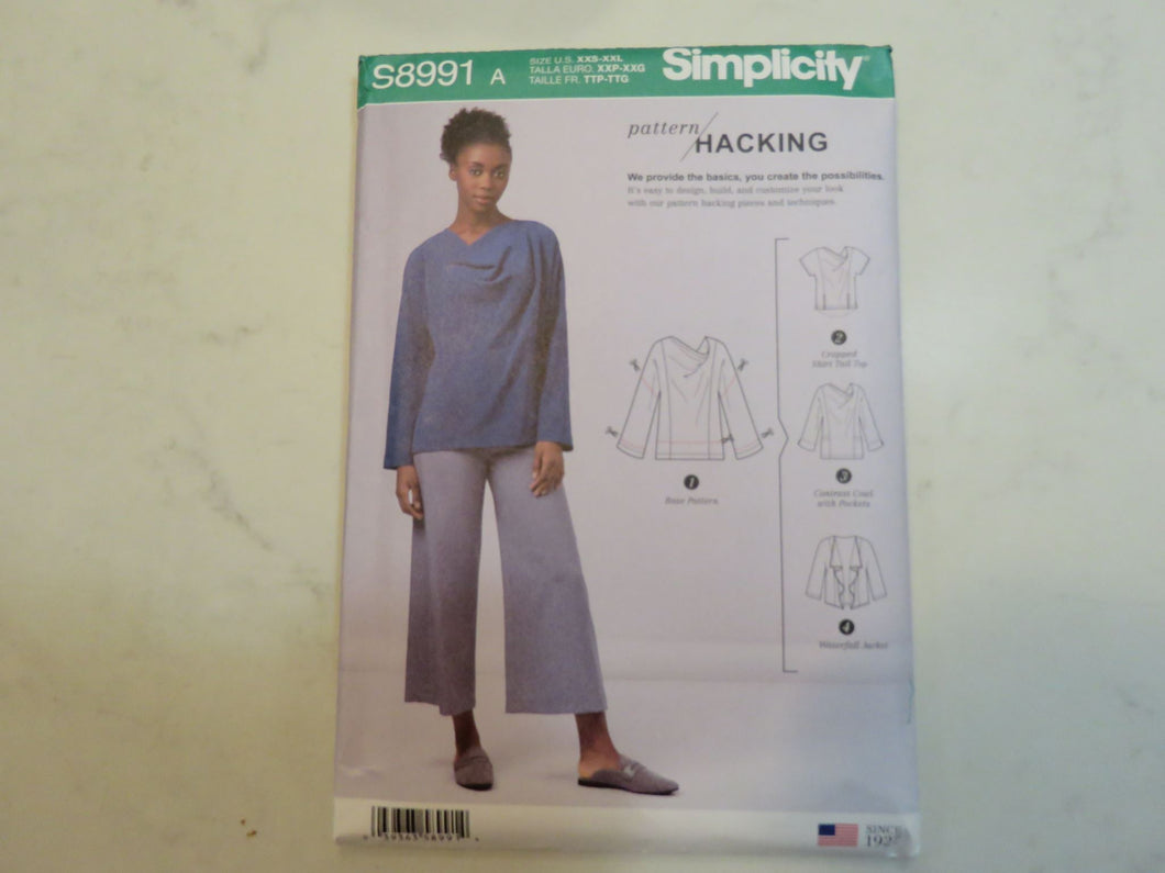 S8991 Simplicity Pattern Top and Waterfall cardigan for knits XXS to XXL