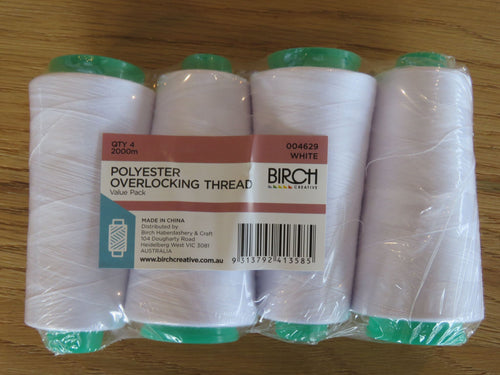 Pack containing 4 White Polyester Overlocker Serger Thread 2000m per reel