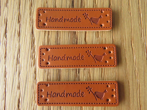10 PU Leather Bird with Twig handmade labels