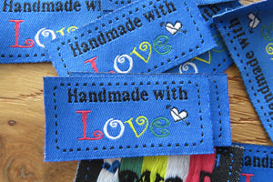 25 Blue Handmade with Love 4.5 x 2.5cm Labels