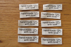 50 Silver White White Handmade With Love and Heart Labels 45 x 15mm